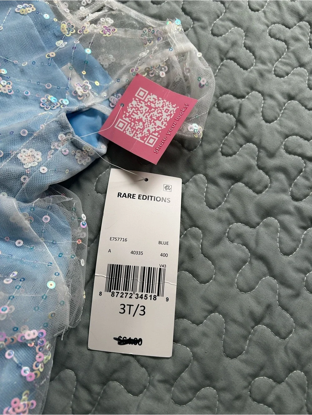 Rare Editions Blue Sequined Tulle Party Dress